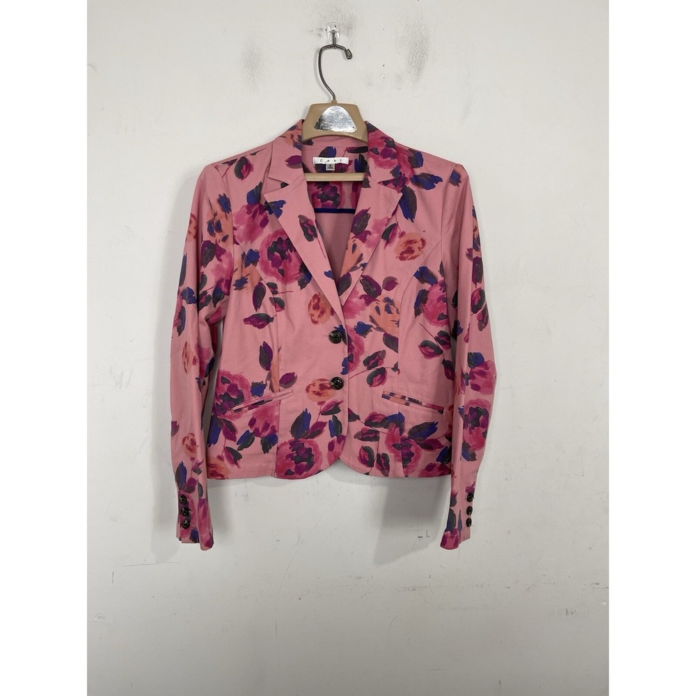 Cabi Pink Floral Cotton Blend Two Button Blazer Jacketโ Style 804 Size 8